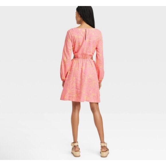 Women's Balloon Long Sleeve Mini a-Line Dress - Universal Thread Pink Floral XL - Picture 2 of 5